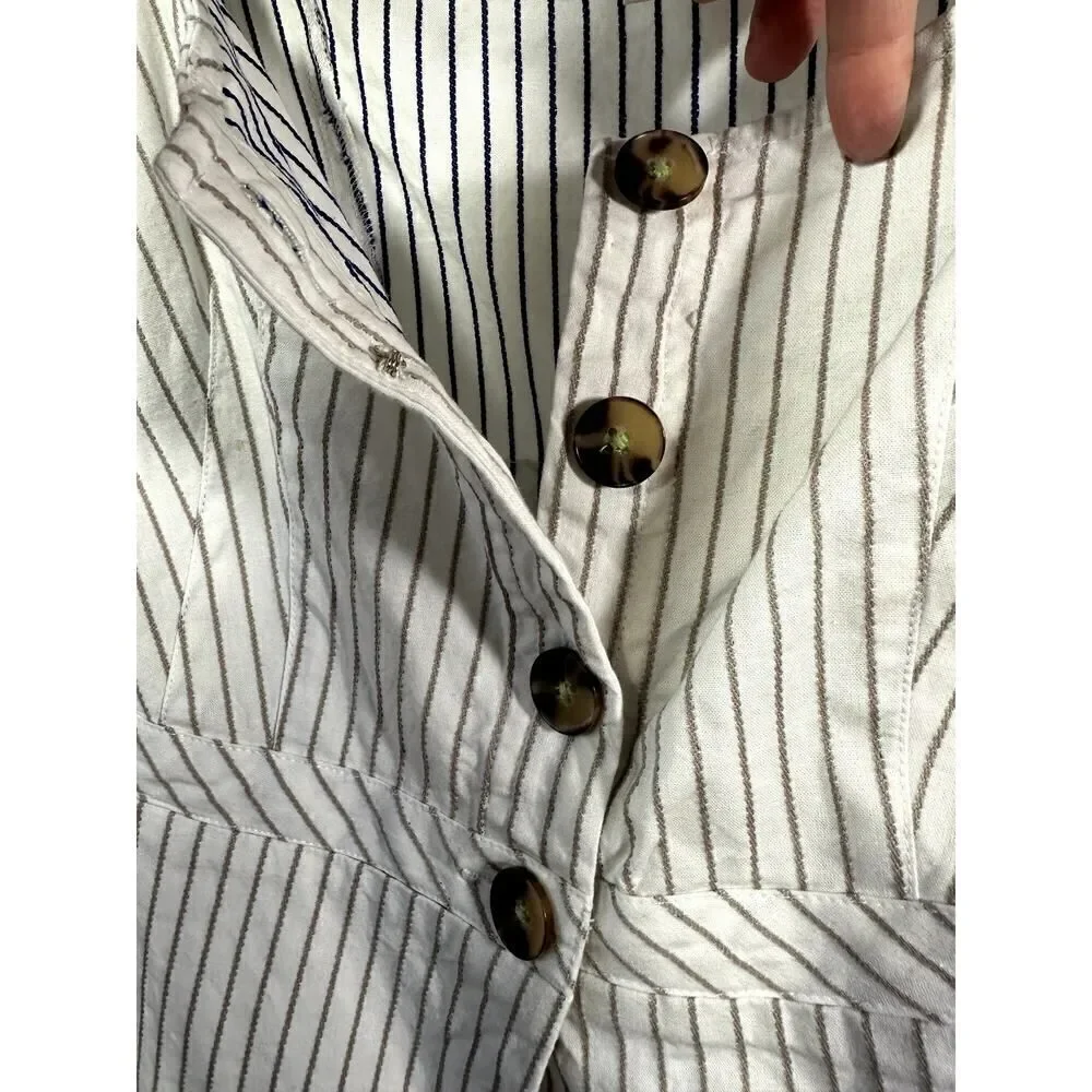 MAEVE ANTHROPOLOGIE Women's Cotton Striped Button Down Peplum Top White Size 10